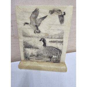 Beautiful Vintage Etched Stone Canada Goose Art